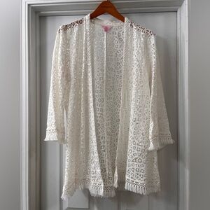 Lilly Pulitzer White Lace Open Front Swim Suit Cover up 
Sz Medium